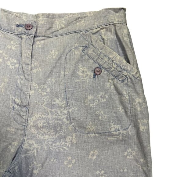 Woolrich VTG Periwinkle Blue Floral Linen Blend High Waist Cropped Capri Size 12 - Picture 2 of 7